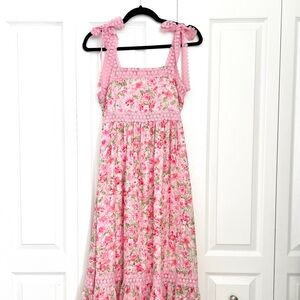 Floral Pink Maxi Dress with Bow Straps